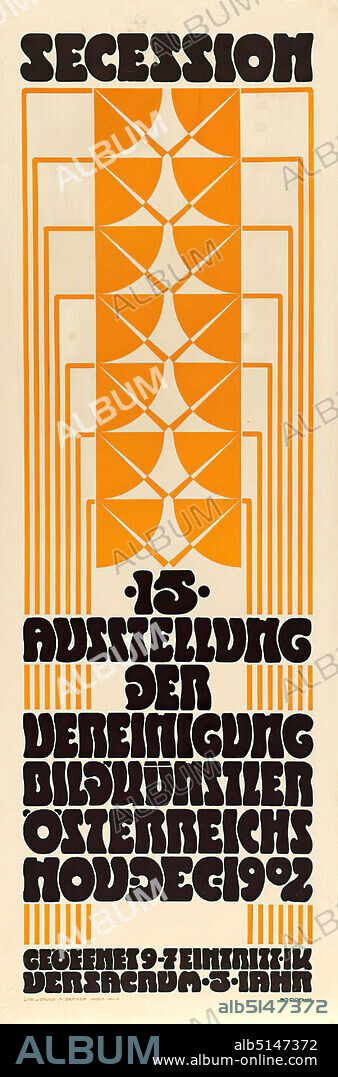 Ver Sacrum, Adolf Michael Boehm, Lithographische Anstalt Albert Berger, Secession 15th exhibition of the Vereinigung bild. Künstler Österreichs Nov Dec 1902, lithograph, total: height: 94,00 cm; width: 31,00 cm, signed: u. r. im Druck: AD BOEHM, exhibition posters, plant ornaments, art nouveau.