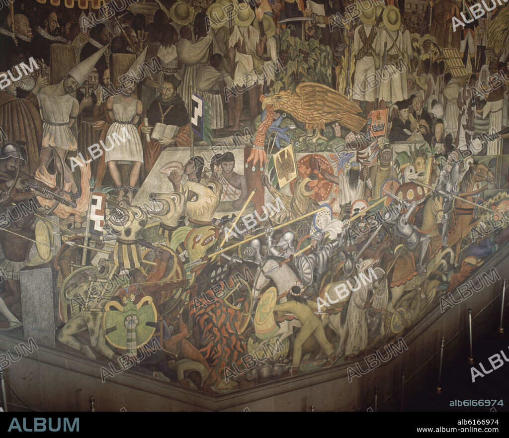 DIEGO RIVERA. ESCALERA PRINCIPAL - MURAL - HISTORIA DE MEXICO - FRESCO SIGLO XX.