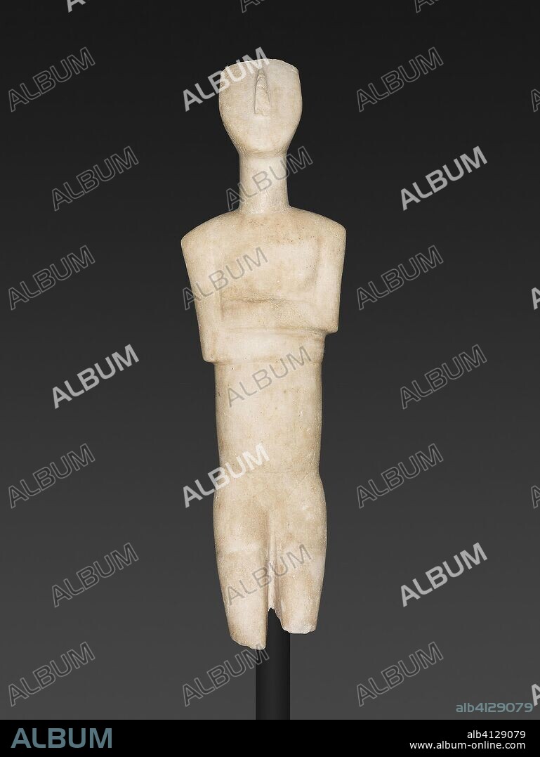 ANCIENT GREEK. Statuette of a Female Figure. Cycladic; probably from the island of Keros. Date: 2600 BC-2400 BC. Dimensions: 39.9 × 11.6 × 4.9 cm (15 11/16 × 4 9/16 × 1 15/16 in.). Marble. Origin: Kéa.