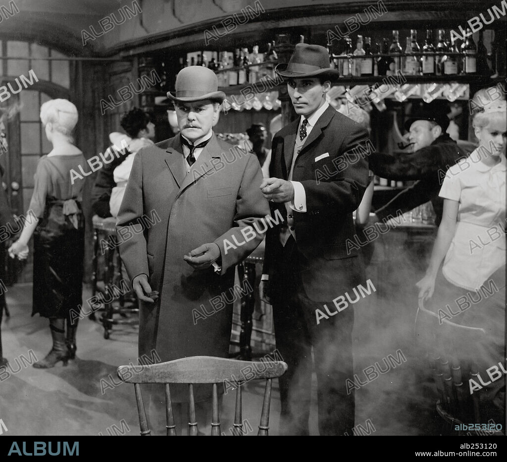 CHRISTOPHER LEE and THORLEY WALTERS in SHERLOCK HOLMES AND THE DEADLY NECKLACE, 1962 (SHERLOCK HOLMES UND DAS HALSBAND DES TODES), directed by TERENCE FISHER. Copyright CCC FILM.