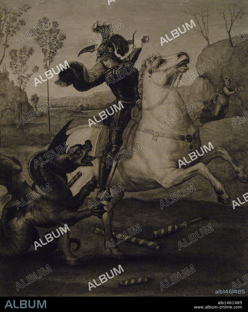 RAPHAEL. ARTE SIGLO XIX. FRANCIA. CLAUDE-FERDINAND GAILLARD (1834-1887). Pintor francés. "SAN JORGE Y EL DRAGON" (1885), de una obra de Rafael. Museo Blanton de Arte. AUSTIN. Estado de Texas. Estados Unidos.