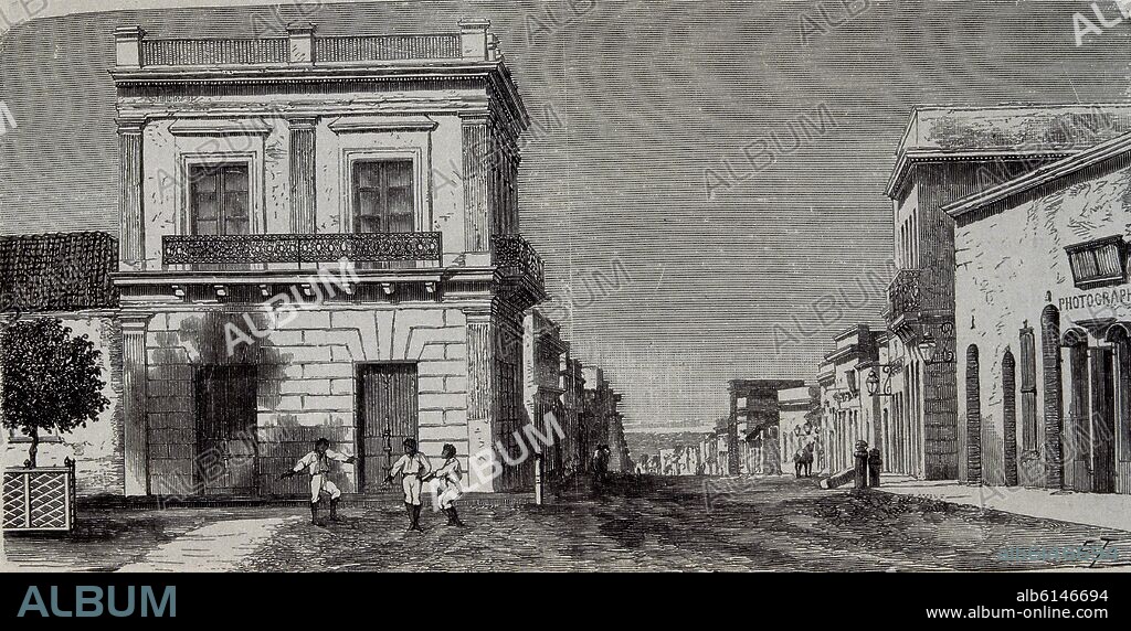 EUGENE MEUNIER. CALLE DE ASUNCION - PARAGUAY - GRABADO - SIGLO XIX.
