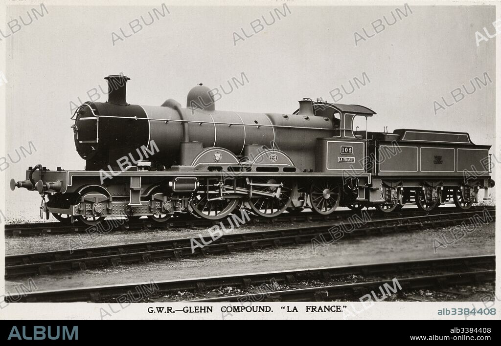 Locomotive no 103: "La France" de Glehn compound engine, built c1902. The use of 4 cylinder engines on the GWR came about after the Chief Mechanical Engineer George Jackson Churchward took over from William Dean in 1902. Churchward bought a French-built De Glehn compound engine No 102 "La France" in 1903 for comparative tests.