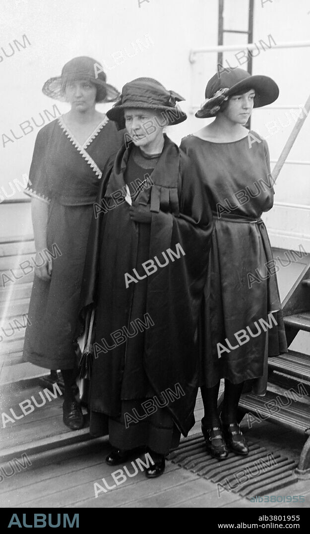 Mme Curie with daughters. No date given. Marie Curie (1867-1934) was a Polish-French physicist and chemist famous for her pioneering research on radioactivity. She was the first person honored with two Nobel Prizes; physics and chemistry. She shared her 1903 Nobel Prize in Physics with her husband Pierre Curie and with the physicist Henri Becquerel. She was the sole winner of the 1911 Nobel Prize in Chemistry. Curie was the first woman to win a Nobel Prize, the only woman to date to win in two fields, and the only person to win in multiple sciences. Her achievements included a theory of radioactivity (a term that she coined, techniques for isolating radioactive isotopes, and the discovery of two elements, polonium and radium. Under her direction, the world's first studies were conducted into the treatment of neoplasms, using radioactive isotopes. She founded the Curie Institutes in Paris and Warsaw, which remain major centers of medical research today. She died of leukemia, almost certainly caused by her work with radioactive materials.