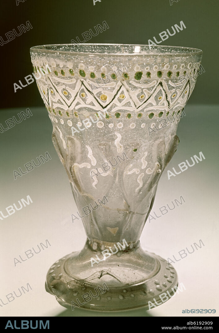 COPA DE VIDRIO ESMALTADO-VIDRIO CATALAN S XIV-PROC COL.CABOT - MEDIEVAL.