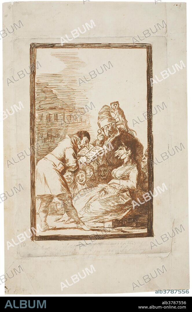 Francisco de Goya y Lucientes / 'Sueño 11. Mascaras de caricaturas que apuntaron por su significado'. 1796 - 1797. Pluma, Tinta ferrogálica, Retoques de sanguina sobre papel verjurado, agarbanzado, 293 x 187 mm.