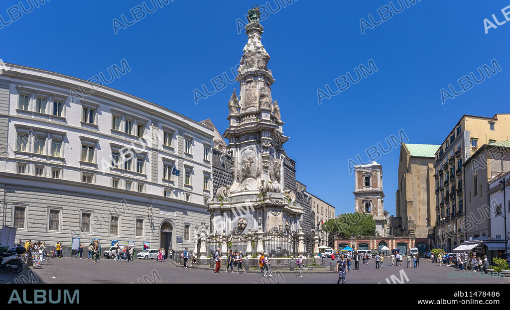 View of Guglia dell'Immacolata monument in Piazza Gesu Nuovo, Historic Centre, UNESCO World Heritage Site, Naples, Campania, Italy, Europe.