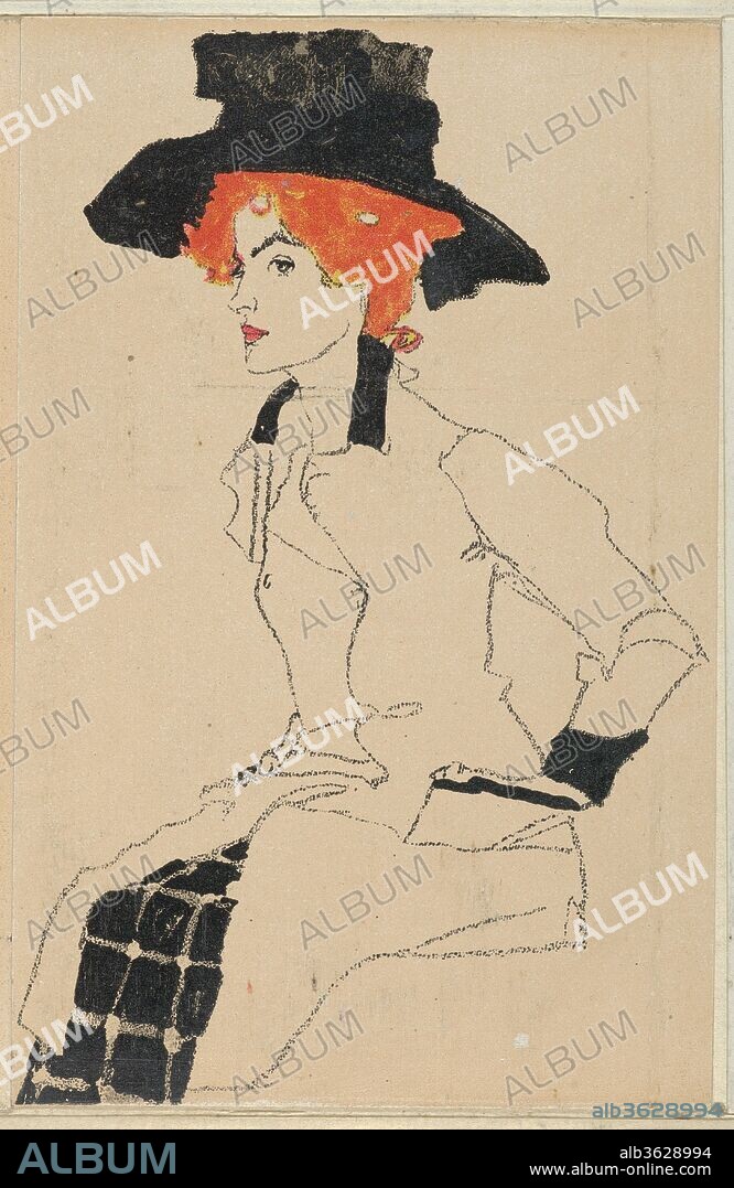 Portrait of a Woman. Artist: Egon Schiele (Austrian, Tulln 1890-1918 Vienna). Dimensions: sheet: 5 1/2 x 3 1/2 in. (14 x 8.9 cm). Publisher: Published by Wiener Werkstätte. Date: 1910.
