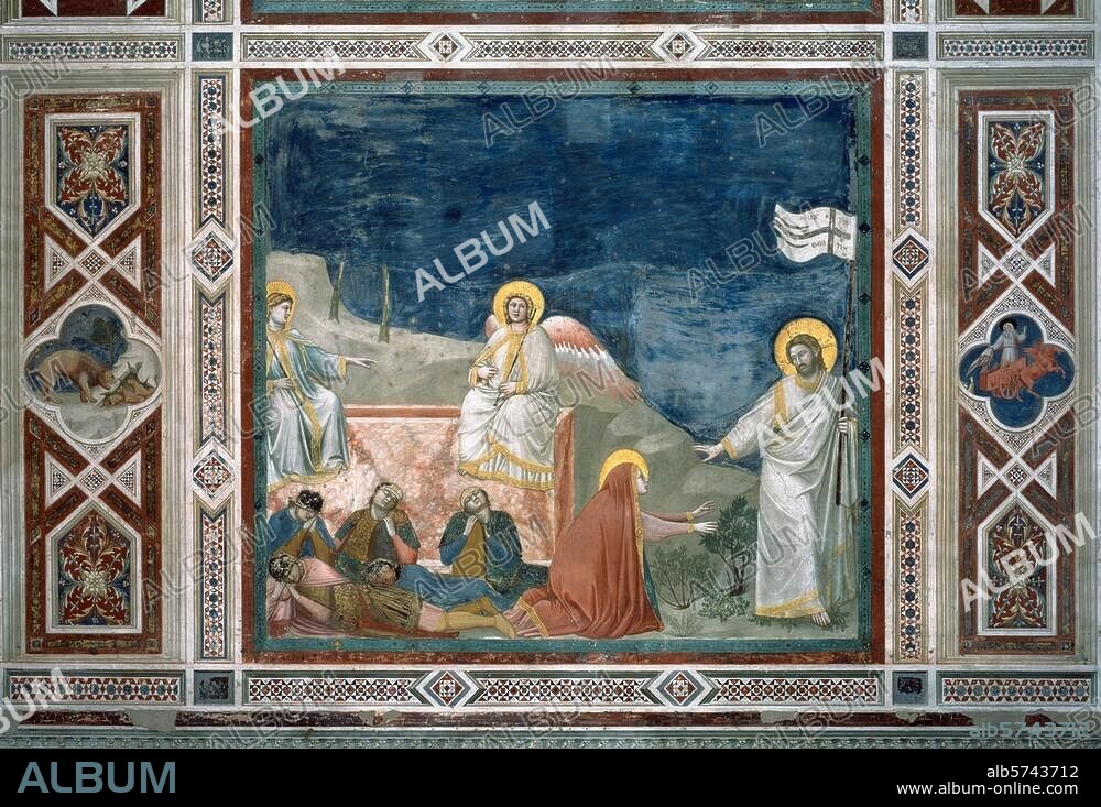 Giotto di Bondone; vers 1266-1337. "La Résurrection" (Noli me tangere), vers 1303/05. Fresque, H. 1,85; L. 2,00. Du cycle des histoires du Christ. Padoue, Chapelle Scrovegni (dite aussi Chapelle de l'Arena), paroi de gauche, zone inférieure, quatrième scène.