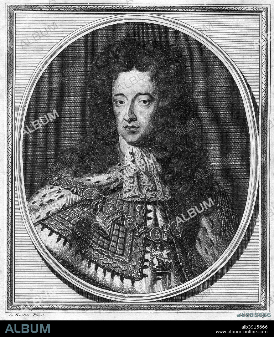 William III, King of England, Scotland and Ireland, (1784). William of Orange (1650-1702) was invited by a conspiracy of English notables to depose the Catholic James II and assume the throne in his stead. The invasion, which was virtually bloodless, was successful and became known as the 'Glorious Revolution'. James fled to France and the Prince of Orange was crowned William III of Great Britain and Ireland on 11 April 1689. He co-ruled with his wife Mary II from 1689, continuing as sole ruler after her death in 1694.