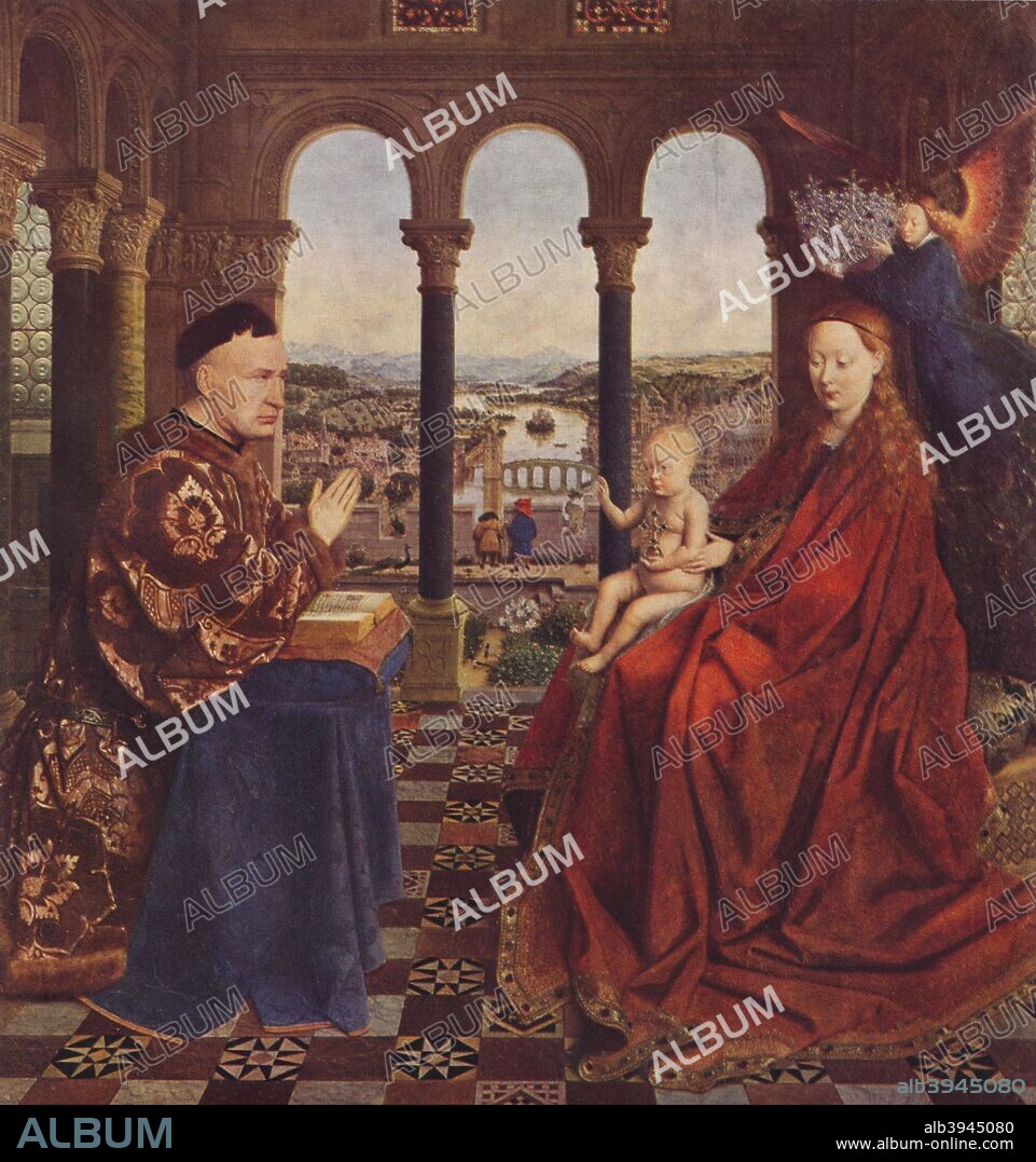 Madonna of Chancellor Rolin, c1435. Painting held in The Louvre, Paris. From World-Famous Paintings edited by J. Greig Pirie [W. & G. Foyle, Ltd, London, 1938.].