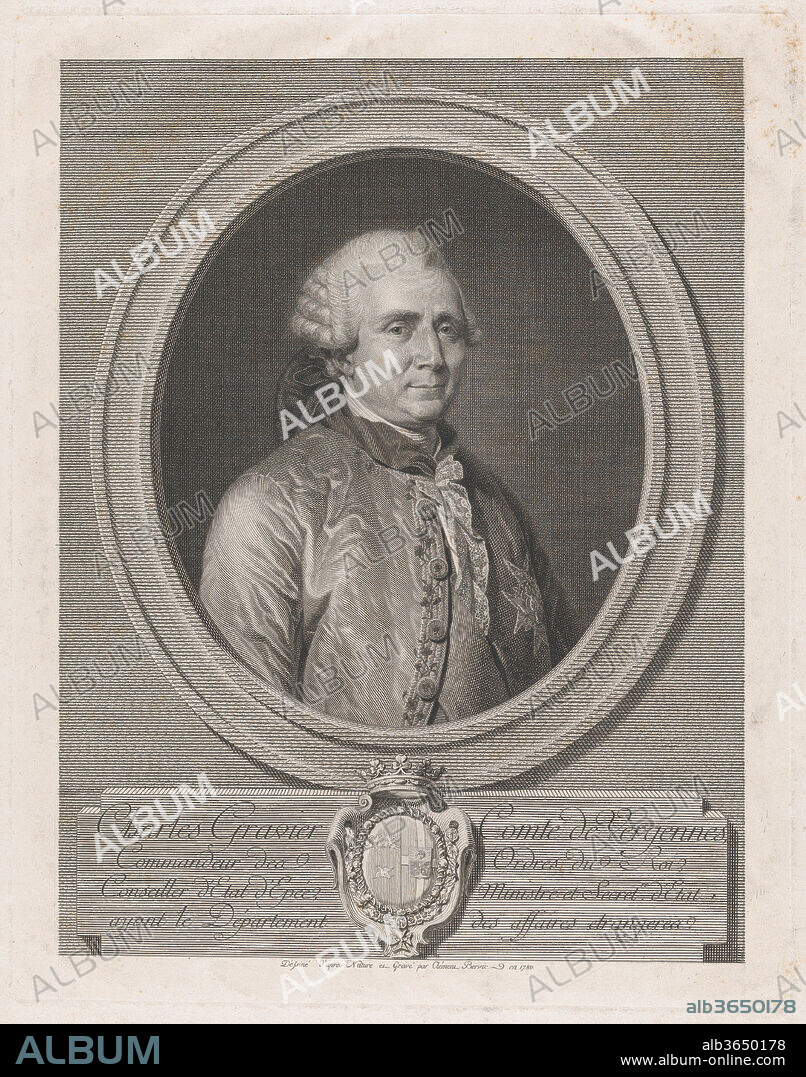Charles Gravier, Count of Vergennes. Artist: Charles Clément Bervic (French, Paris 1756-1822 Paris). Dimensions: Sheet: 18 3/4 × 13 5/16 in. (47.6 × 33.8 cm)
Plate: 12 5/8 × 9 15/16 in. (32 × 25.2 cm). Date: 1780.