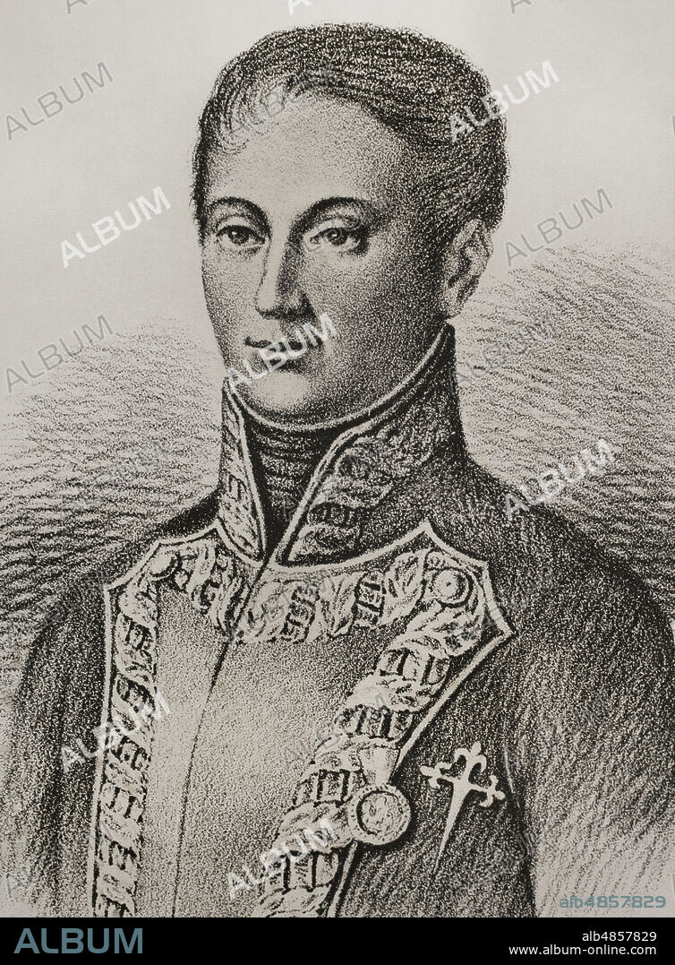 Mariano Alvarez de Castro (1749-1810). Militar español. Gobernador militar durante el sitio de Gerona por las tropas francesas durante la Guerra de la Independencia española. Retrato. Historia del Levantamiento, Guerra y Revolución de España, por el Conde de Toreno. Madrid,1852.