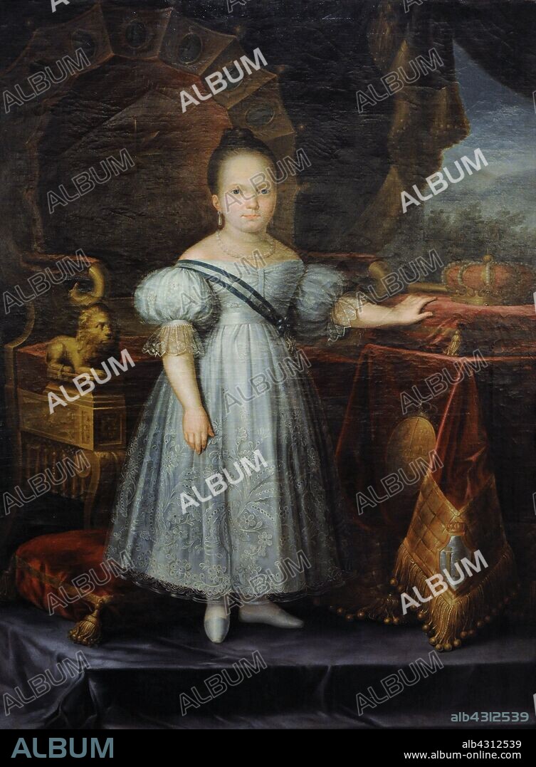 Isabel II (1830-1904). Reina de España. Isabel II niña ante el trono, hacia 1838. Retrato por Luís de la Cruz y Ríos (1776-1853). Museo de Historia. Madrid. España.