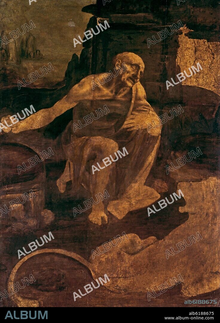 LEONARDO DA VINCI. SAN JERONIMO, PINTURA MONOCROMA SOBRE TABLA- 1480 - RENACIMIENTO ITALIANO.
