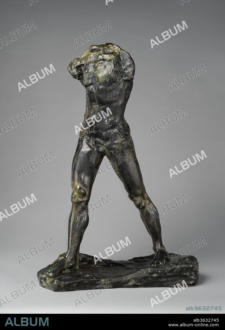The Walking Man (L'homme qui marche). Artist: Auguste Rodin (French, Paris 1840-1917 Meudon). Culture: French. Dimensions: Overall (wt. confirmed): 33 1/2 in., 63 lb. (85.1 cm, 28.6 kg). Founder: Cast by Alexis Rudier (French). Date: modeled before 1900, cast before 1914.
A sculptural hybrid with a somewhat complicated history, The Walking Man was made from a cast of a torso that was probably a study for Rodin's Saint John the Baptist Preaching (1878) joined to a cast of the legs from another study for the Saint John.  Rodin exhibited a plaster model of the resulting sculpture in his retrospective exhibition in the Place de l'Alma at the time of the Paris Exposition Universal of 1900.  Between 1905 and 1907 he enlarged the sculpture and changed the title from A Study for Saint John the Baptist to The Walking Man.  A bronze cast from the enlarged model was placed in the French embassy in Rome, then housed in the Palazzo Farnese.
The Walking Man displays not only Rodin's fascination with partial figures, reminiscent of antique sculptural fragments, but also his interest in the sculptural representation of the human body in sequential motion.  By showing both feet planted firmly on the ground, the sculptor attempted to record not a realistic depiction of a man walking, but instead the movements at the beginning and at the end of his step, producing the impression of a movement which, in fact, takes several moments to accomplish.