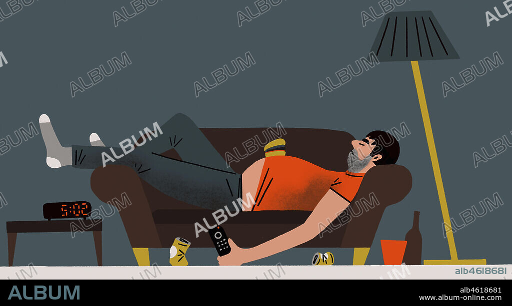 Sleeping drunk couch potato.