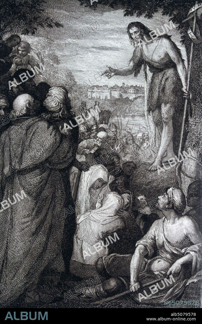 JUAN BAUTISTA, SAN. PRECURSOR DEL MESIAS. " PREDICACION DE SAN JUAN " . GRABADO DE UN CUADRO DE VICENTE CARDUCHO. MUSEO BELLAS ARTES SAN FERNANDO . MADRID.