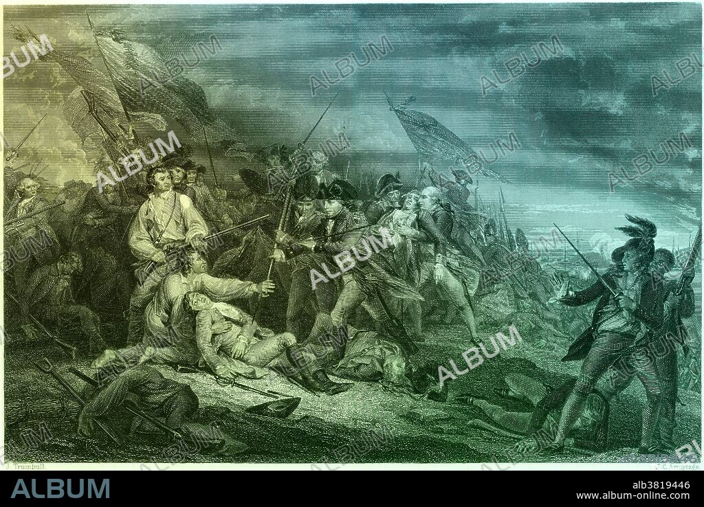 The Battle of Bunker Hill was a battle fought on June 17, 1775, during the Siege of Boston in the early stages of the American Revolutionary War. The battle is named for Bunker Hill, which was peripherally involved in the battle, and was the original objective of both the colonial and British troops, though the vast majority of combat took place on the adjacent Breed's Hill. While the result was a victory for the British, the massive losses they encumbered discouraged them from any further sorties against the siege lines; 226 men were killed with over 800 wounded, including a large number of officers. The battle at the time was considered to be a colonial defeat; however, the losses suffered by the British troops gave encouragement to the colonies and became a symbol of American revolutionary zeal. Joseph Warren (1741-1775) was a patriotic American doctor and soldier who sent Paul Revere on his midnight ride to warn of the British raids. An engraving of the Battle of Bunker Hill by J.G. Von Muller, after the painting by John Trumbull. The original painting's full title is The Death of General Warren at the Battle of Bunker Hill.