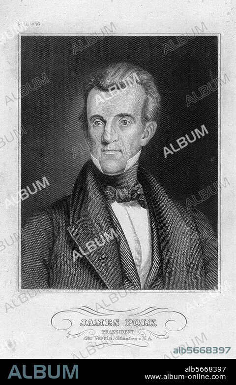 ANONYM. Polk, James Knox US-amerik. Politiker (Demokrat), 11. Präsident der USA (1845 - 1849), Mecklenburg (N.C.) 2.11.1795 - Nashville. (Tenn.) 15.6.1849. Porträt. Unbez. Stahlstich, um 1845.