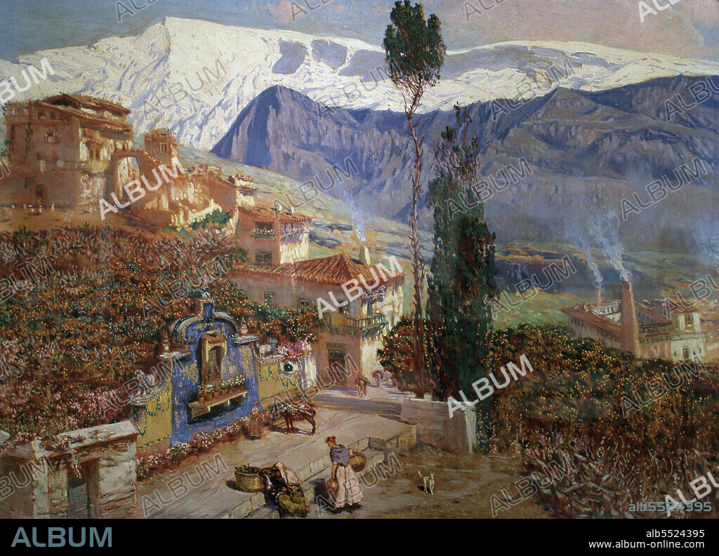 MUÑOZ DEGRAIN , ANTONIO. PINTOR ESPAÑOL . VALENCIA 1840 - 1924. " PAISAJE GRANADINO " , OLEO DEL AÑO 1915. MUSEO BELLAS ARTES DE VALENCIA.