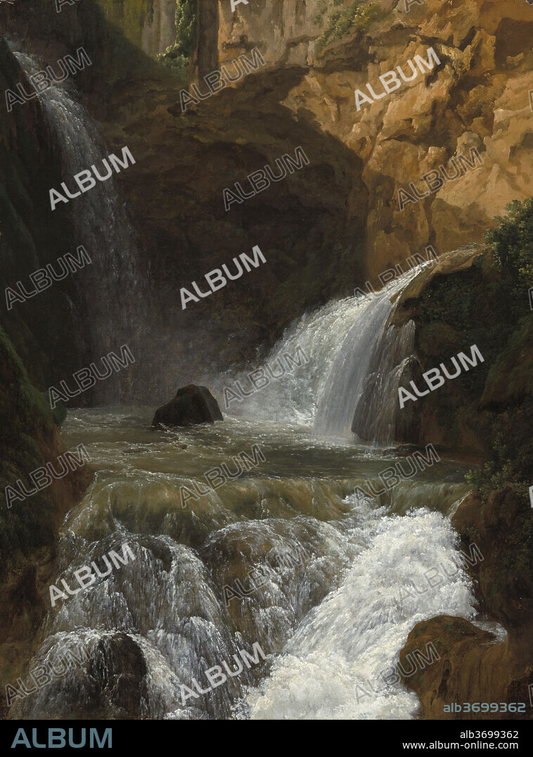 JEAN-JOSEPH-XAVIER BIDAULD. View of the Waterfalls at Tivoli. Dated: 1788. Dimensions: overall: 50.8 x 38.1 cm (20 x 15 in.)  framed: 67.3 x 54.6 x 5.1 cm (26 1/2 x 21 1/2 x 2 in.). Medium: oil on paper on canvas.