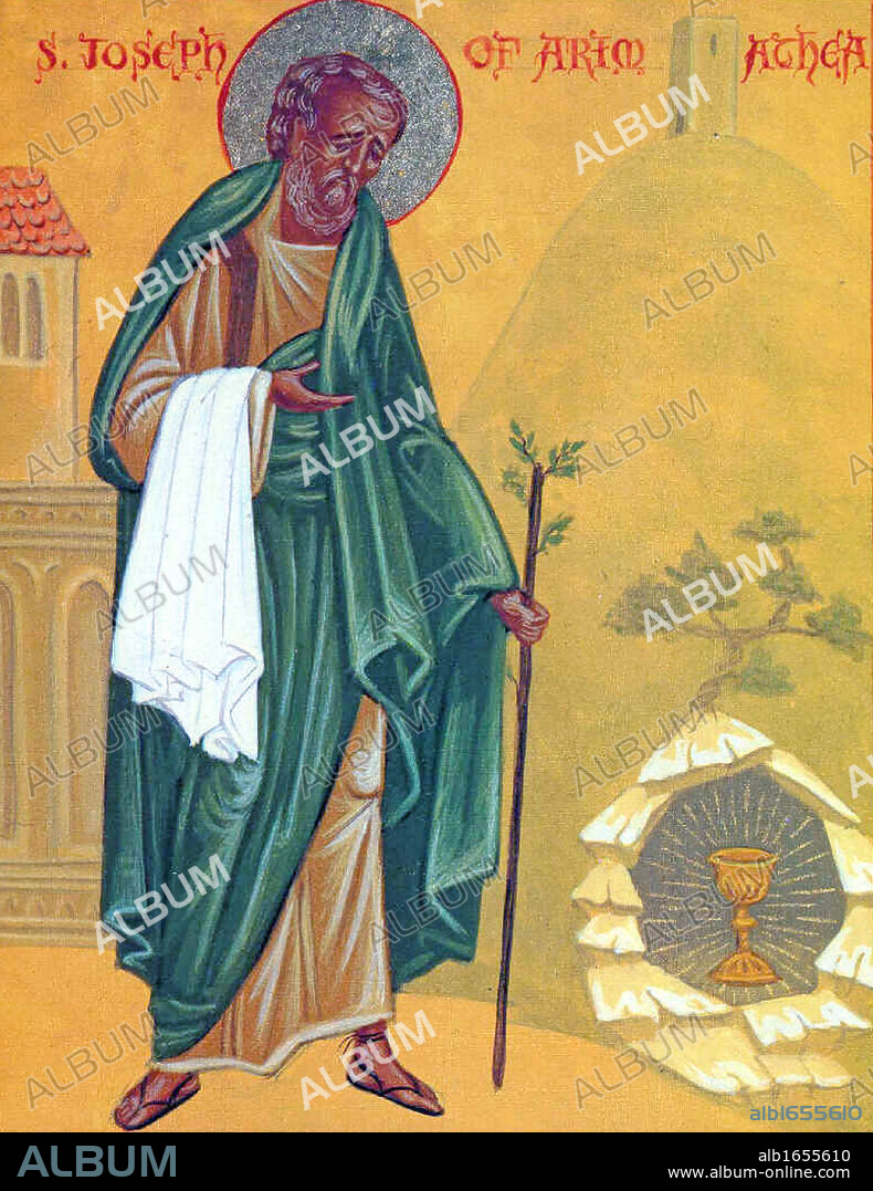 Icon of St. Joseph of Arimathea at Glastonbury, with the Holy Grail and the staff that flowered, by the hand of a Monk of the Brotherhood of St. Seraphim of Sarov.