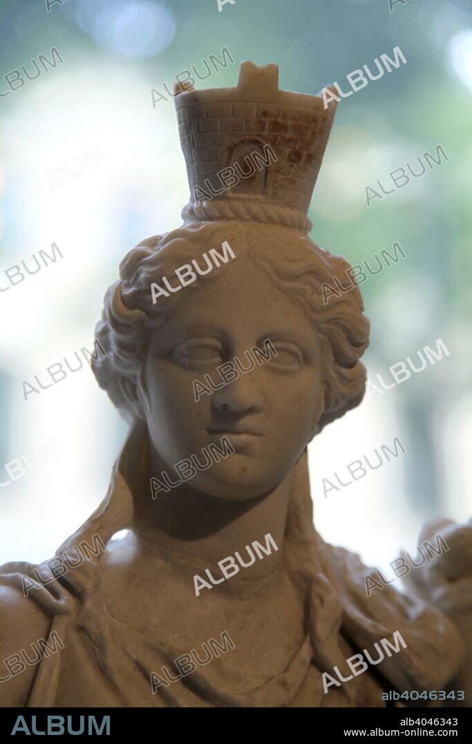 Statue of Tyche, Goddess of Fortune. Roman, after a Greek original of late 4th or early 3rd century BC. In Ancient Greece, Tyche was the goddess responsible for determining the fortune and prosperity of a city. Her Roman equivalent was Fortuna. Found in the collection of The Hermitage, St Petersburg.