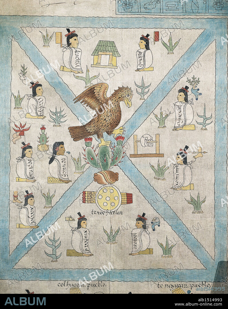 Mexico, 14th century - According to the prophecy, the Aztecs found Tenochtitlan in 1325, where an eagle devours a snake perched on a cactus.