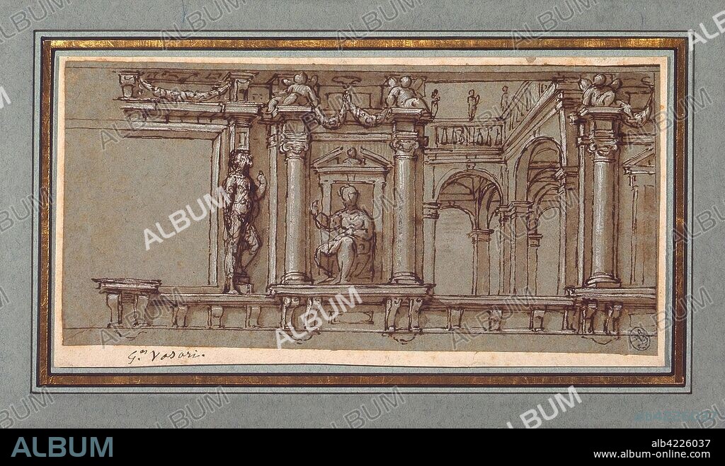 LAZZARO TAVARONE. 'Design for a Wall-Painting with Architectural Perspective'. Italy, 1610s - 1620s. Dimensions: 10x20,4 cm.