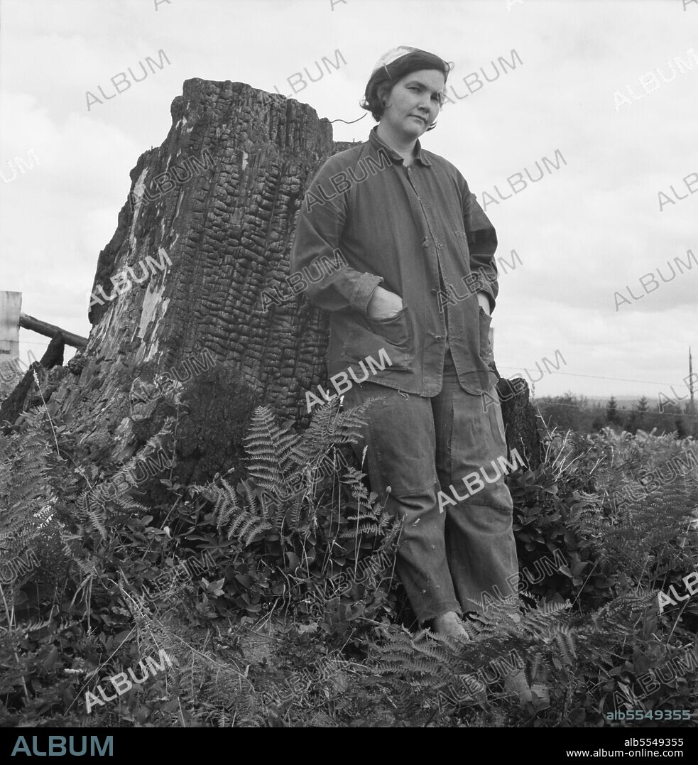 DOROTHEA LANGE. [Untitled, possibly related to: Mrs Arnold, age thirty two, does man's work on the rough and stumpy land to build a farm. Western Washington, Thurston County, Michigan Hill. See general caption number 36].