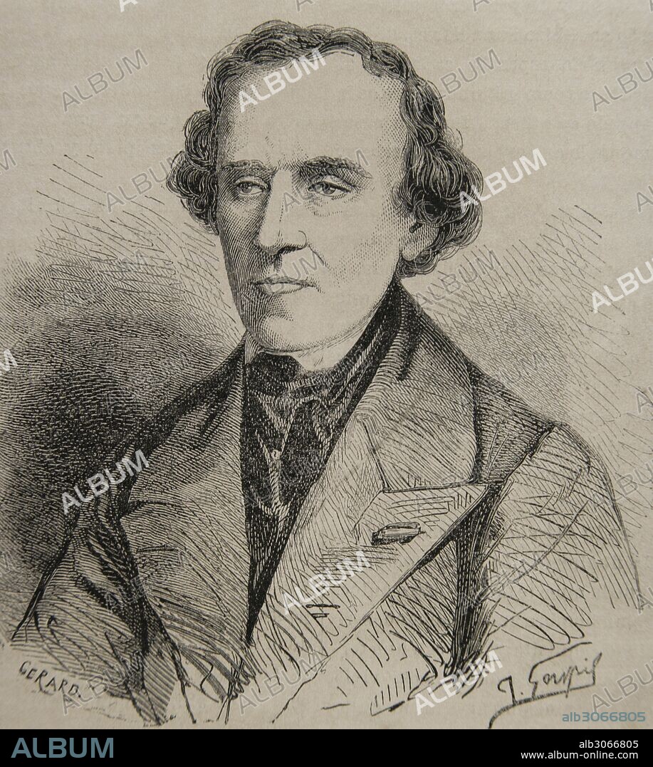 GIACOMO MEYERBEER (1791-1864). Compositor prusiano. Retrato. Grabado por Gerard. Siglo XIX.