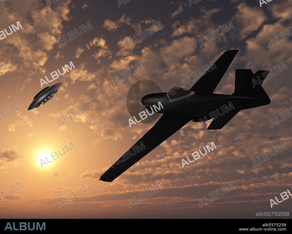 An unmarked American P-51 Mustang gives chase to a UFO over mainland America.