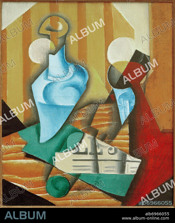 JUAN GRIS. Gris, Juan; 1887-1927. "Flacon et verre" (Stillleben mit Flasche und Glas), 1914. Öl und Collage auf Leinwand, 46,5 x 38 cm. Inv. Nr. 2555. Stuttgart, Staatsgalerie.