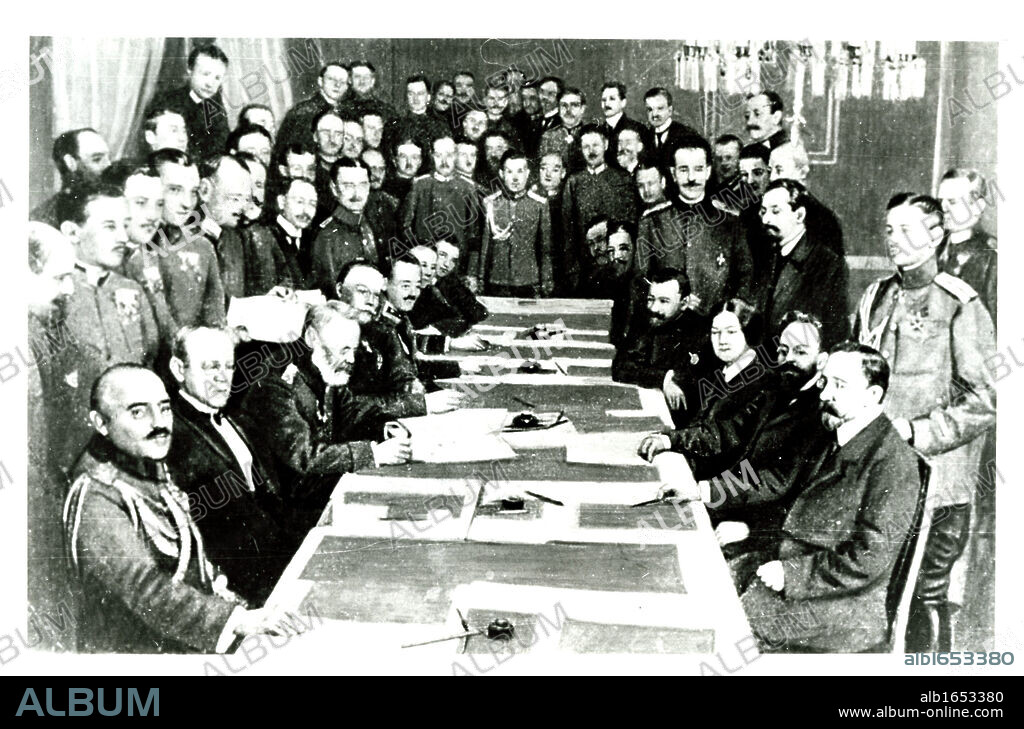 Negotiating the Treaty of Brest-Litovsk. Finally signed on 3 March 1918, it marked Russia's exit from World War I.