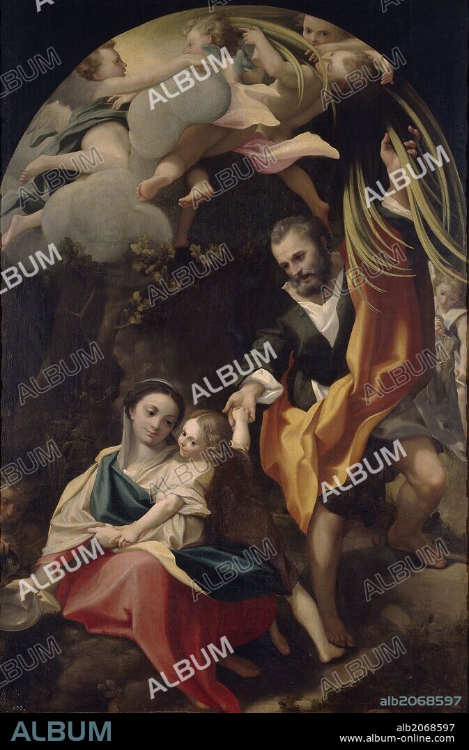 CORREGGIO (copia). Anónimo (Copia de Correggio) / 'Descanso en la Huida a Egipto o La Virgen de la escudilla', Siglo XVI, Escuela Italiana, Lienzo, 211 cm x 140 cm, P00115.
