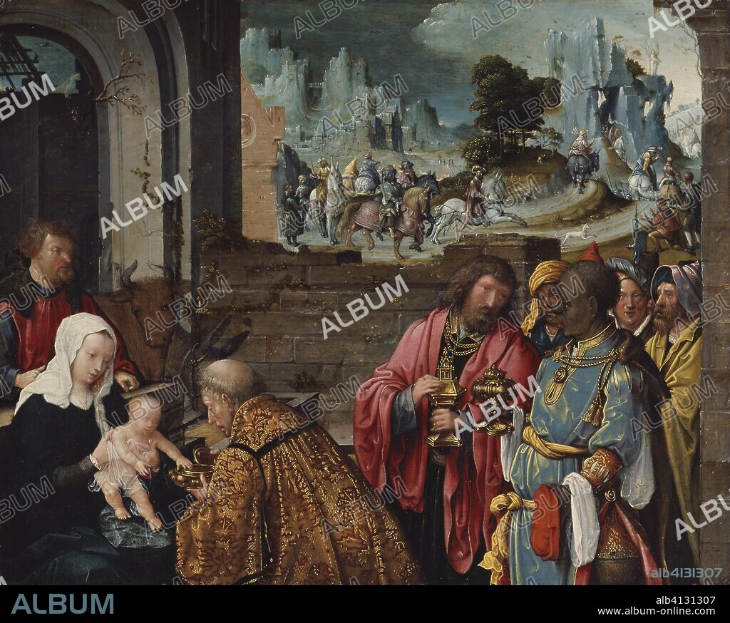 FOLLOWER OF LUCAS VAN LEYDEN. The Adoration of the Magi. Workshop of Cornelis Engebrechtsz.; Netherlandish, 1460/65-1527. Date: 1505-1515. Dimensions: 28.2 × 35.6 cm (11 3/16 × 14 in.)
Painted surface: 27.7 × 34.9 cm (10 7/8 × 13 3/4 in.). Oil on panel. Origin: Netherlands.