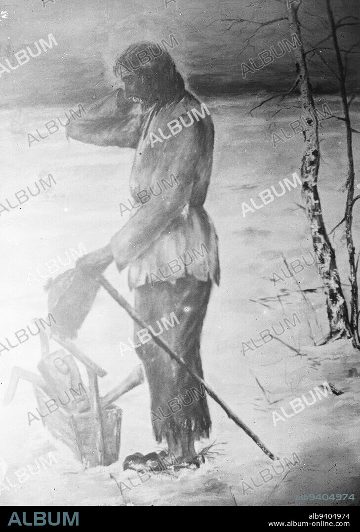 Hugo Simberg, 24.6.1873, Hamina, 12.7.1917, Ähtäri, Christ as a carpenter, 1892, 164 × 120 mm, axe, Christ, landscape, carpenter, work of art, religious theme, Other persons, Photography in Finland around 1900.