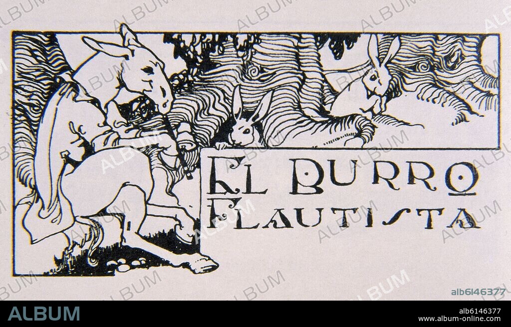 PEDRO MUGURUZA. EL BURRO FLAUTISTA - DIBUJO PARA LA FABULA DE IRIARTE - 1915.