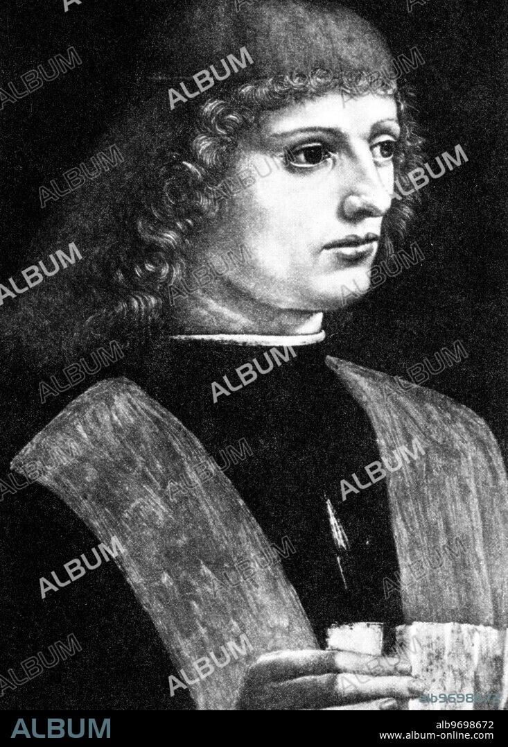 Franchino Gafori, musician and choirmaster in Milan, is probably the subject of this portrait, c, 1485-90, by Leonardo.