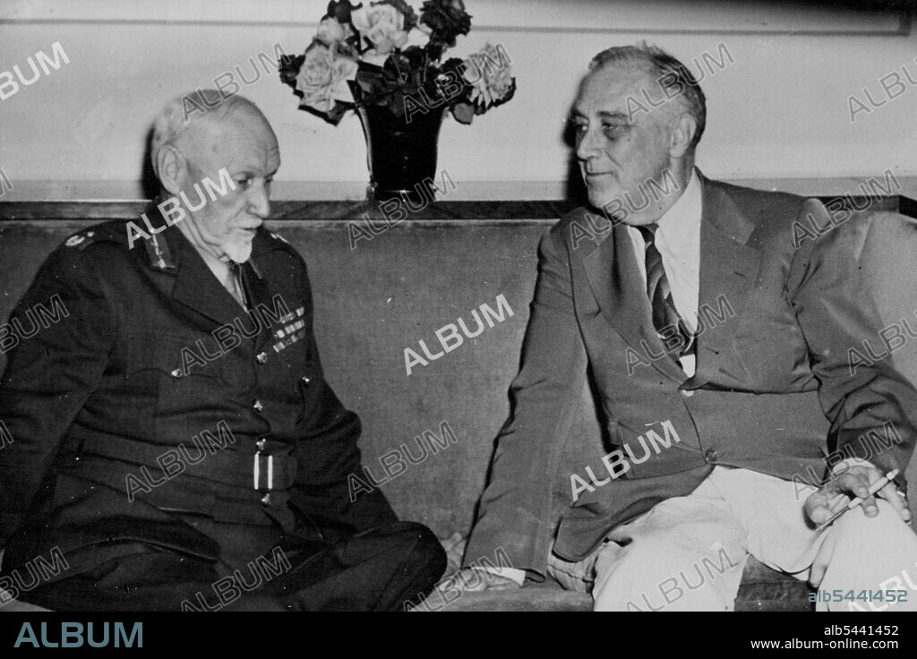 U.S. President Meets South African Premier -- President Franklin D. Roosevelt of the U.S. (right) confers with Field Marshal Jan C. Smuts, Premier of the Union of South Africa, at Cairo, Egypt. The Allied statesmen met after President Roosevelt returned from his historic Teheran conference with British Prime Minister Winston Churchill and Russian Premier Joseph Stalin. January 13, 1944.