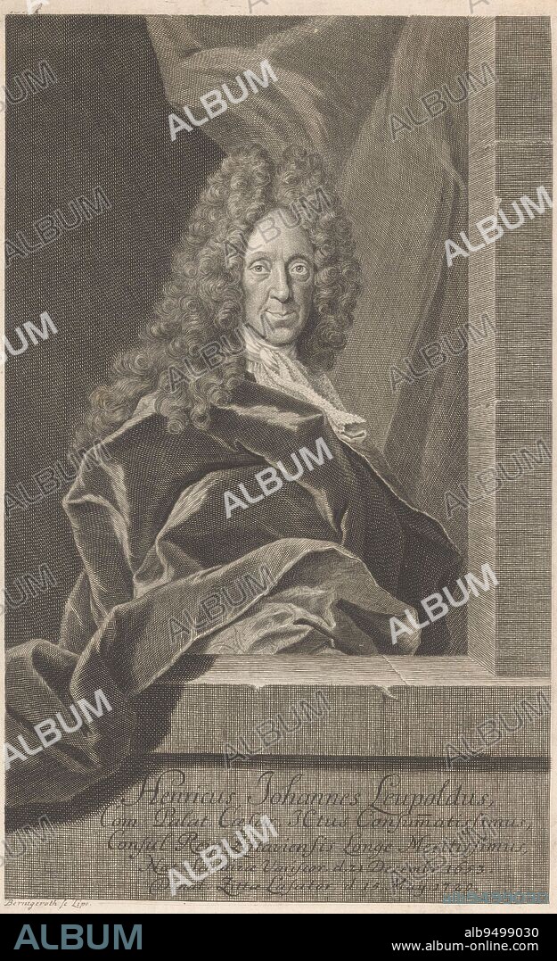 Portrait of Heinrich Johann Leupold, Martin Bernigeroth, 1720 - 1733, print maker: Martin Bernigeroth, (mentioned on object), Leipzig, 1720 - 1733, paper, engraving, h 306 mm × w 196 mm.