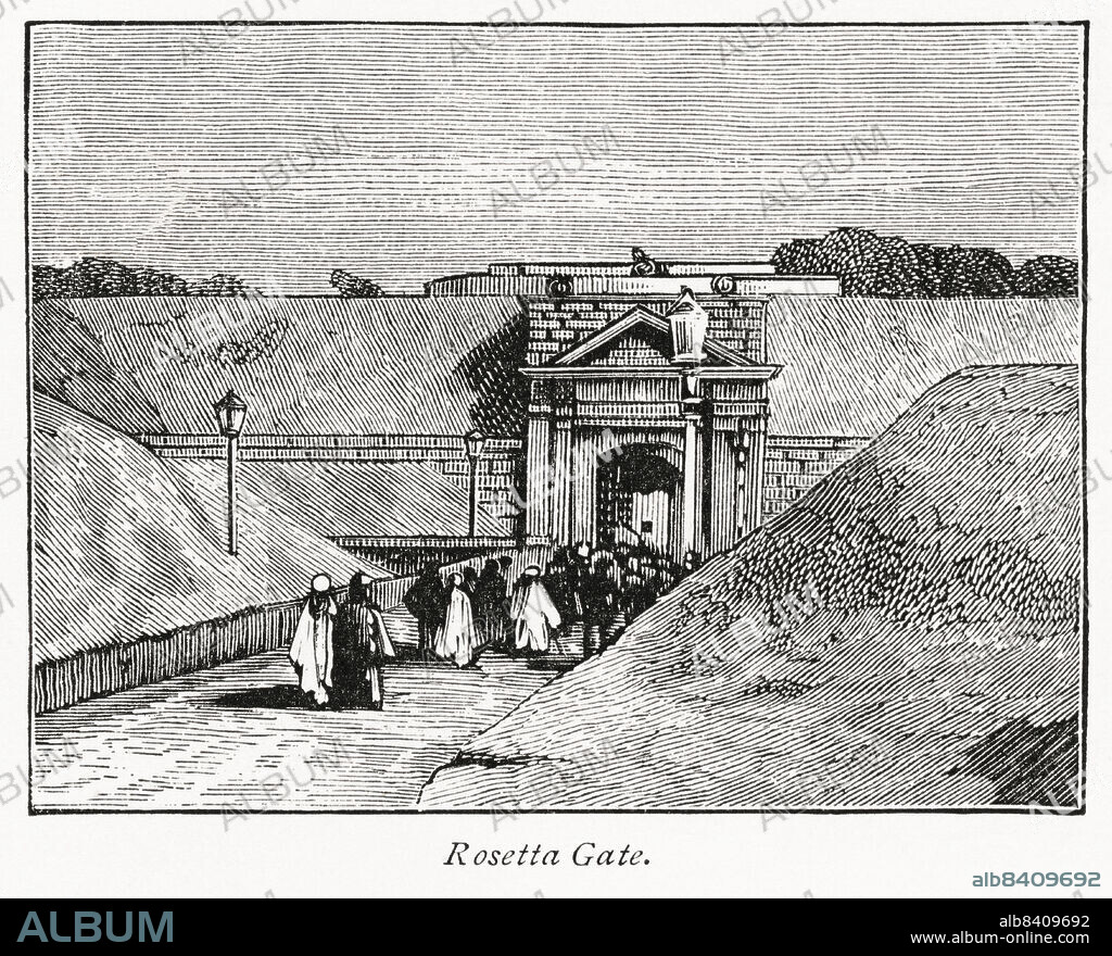 Rosetta Gate, Alexandria, Egypt, Illustration from the Book, From Pharaoh to Fellah by C.F. Moberly Bell with Illustrations by Georges Montbard, engraved by Charles Barbant, Wells Gardner, Darton, & Co., London, 1888.