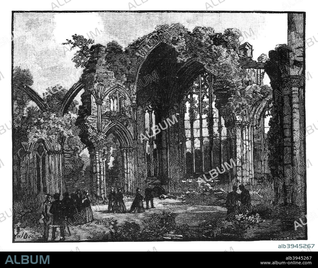 Visit of Queen Victoria to Melrose Abbey, Scotland, late 19th century. Illustration from The Life & Times of Queen Victoria, by Robert Wilson, Vol III.
