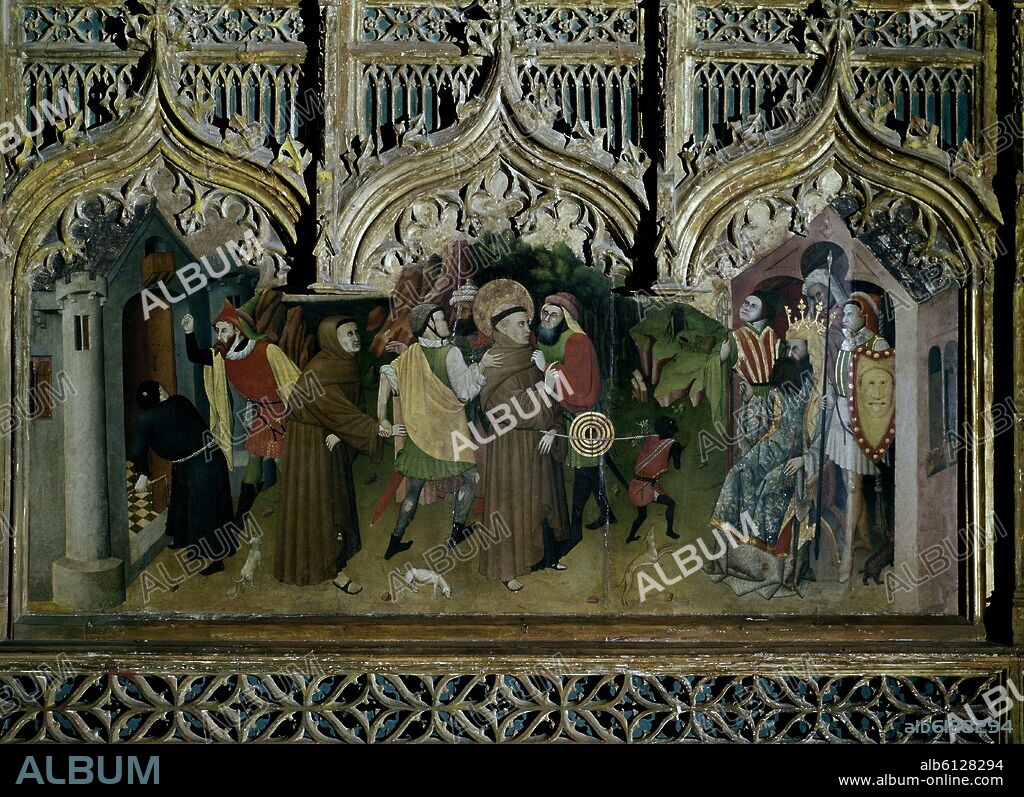 NICOLAS FRANCES (1424-1468). RETABLO DE LA VIDA DE LA VIRGEN Y SAN FRANCISCO - DETALLE DE SAN FRANCISCO ANTE EL SULTAN - 1445-1460 - O/T - NP 2545 - GOTICO INTERNACIONAL.