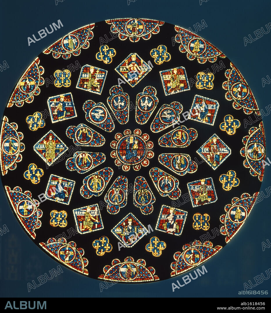 France,  Chartres,  Chartres Cathedral,  Glorification of the Virgin,  North Rose stained glass window.