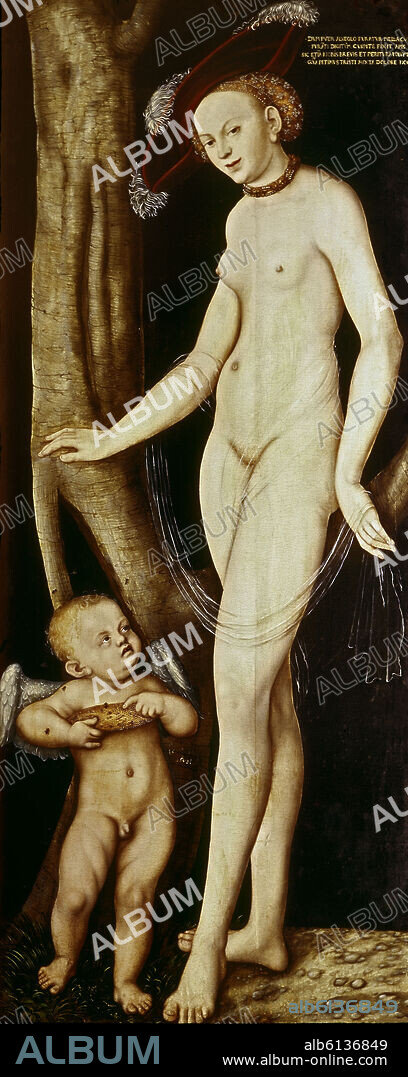 LUCAS CRANACH EL VIEJO (1472/1553). 'Venus y Cupido con un panal', hacia 1531, Óleo sobre tabla, 169 x 67 cm.