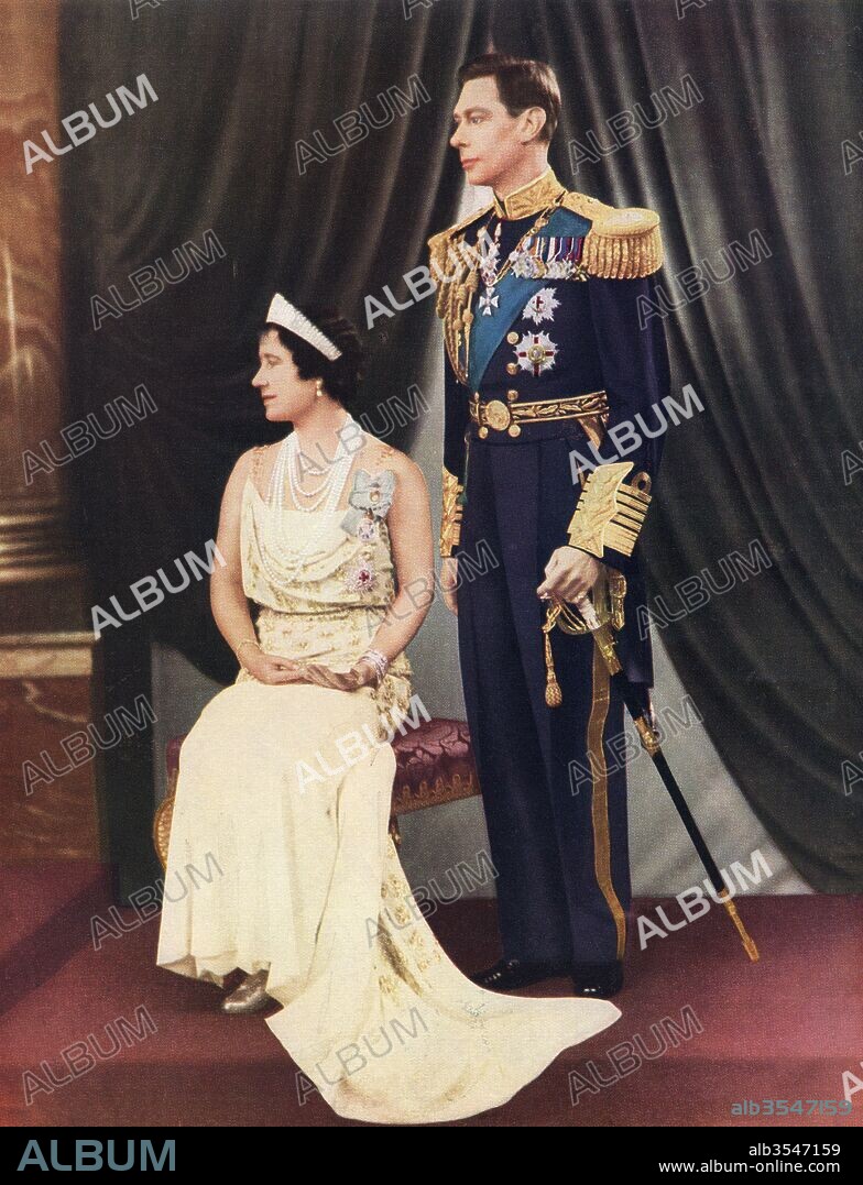 King George VI and Queen Elizabeth. George VI, Albert Frederick Arthur George 1895 to 1952. King of the United Kingdom and the Dominions of the British Commonwealth. Elizabeth Angela Marguerite Bowes-Lyon, 1900 to 2002. Queen Consort. From The Sketch Magazine Coronation Number published 1937.