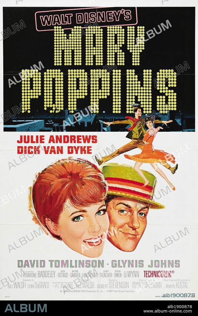 Poster de MARY POPPINS, 1964, dirigida por ROBERT STEVENSON. Copyright WALT DISNEY PRODUCTIONS.