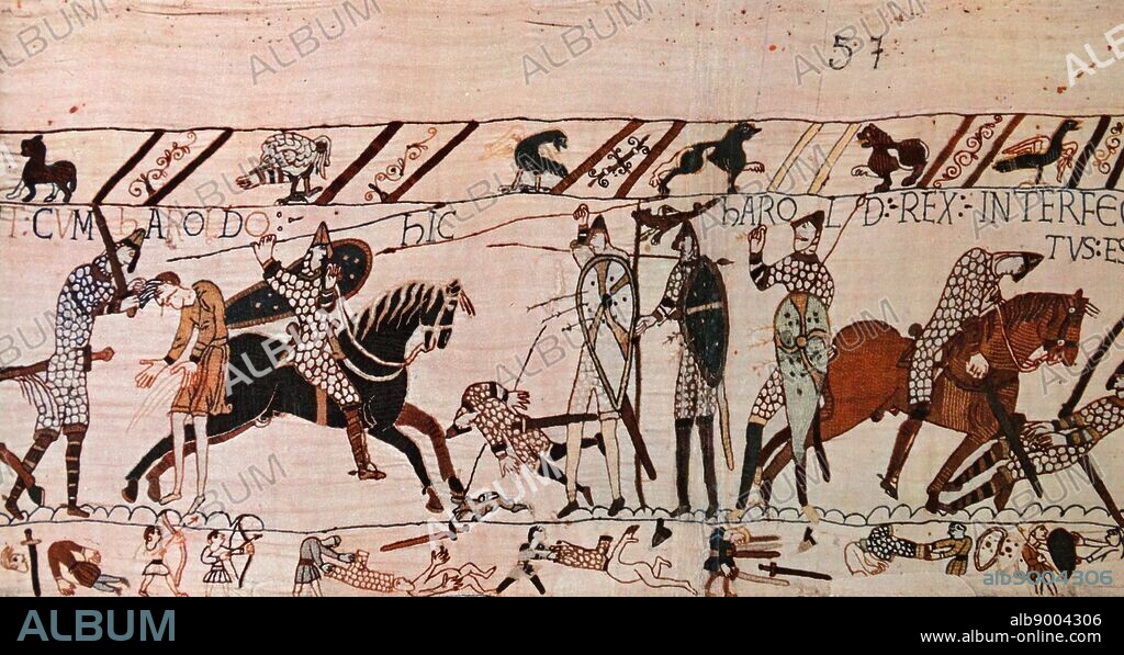 King Howard, standing with his bodyguard by the royal standard of the Dragon of Wessex, is struck in the eye by a Norman arrow. From The Island Race, a 20th century book that covers the history of the British Isles from the pre-Roman times to the Victorian era. Written by Sir Winston Churchill and abridged by Timothy Baker.